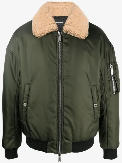 DSQUARED2 faux shearling-trim zip-up bomber jacket