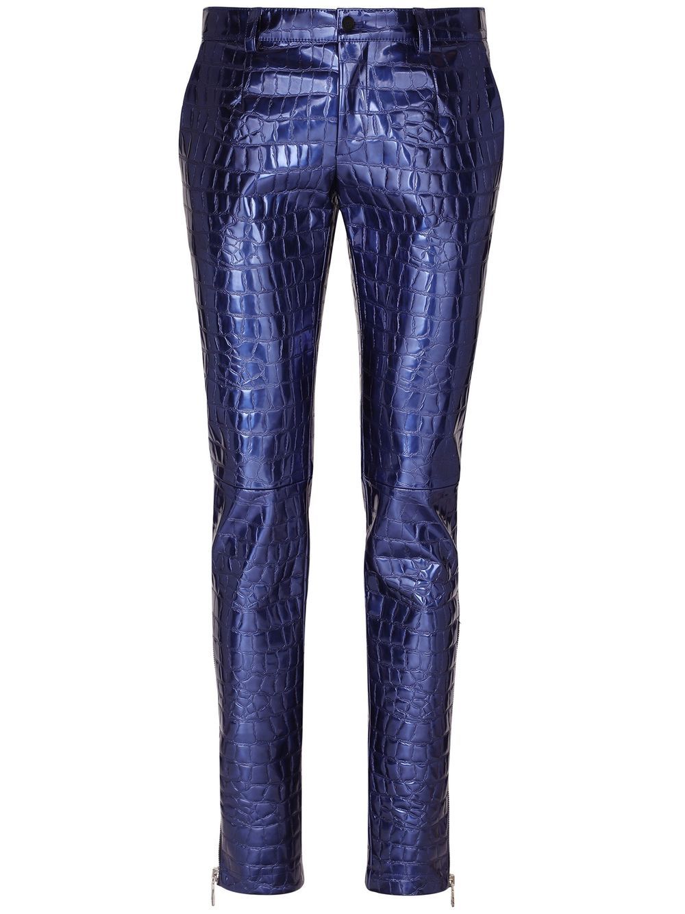 metallic-finish skinny trousers