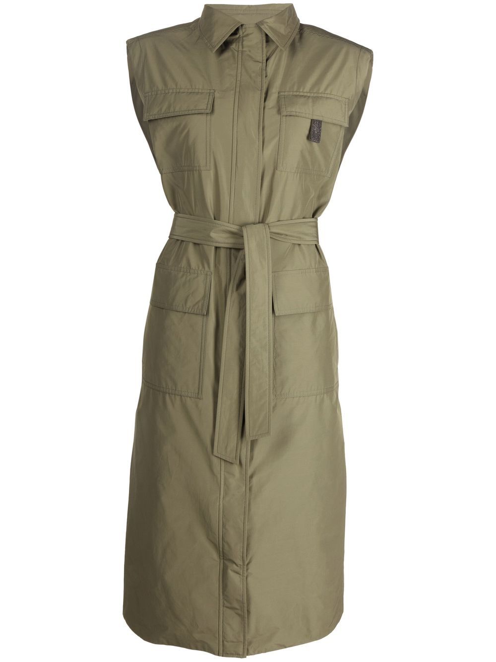 Brunello Cucinelli belted-waist sleeveless coat - Green