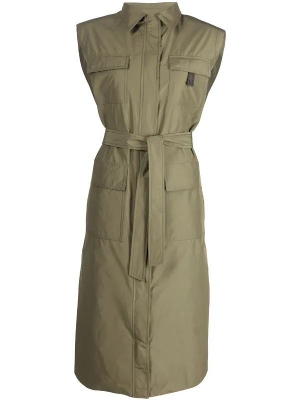 Brunello Cucinelli Belted-waist Sleeveless Coat in Green