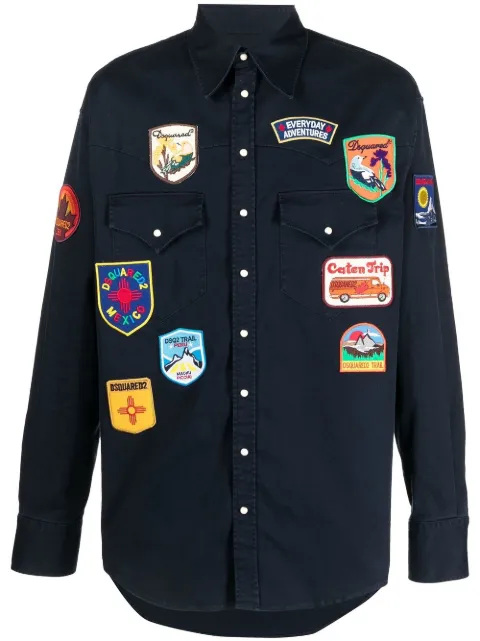 logo-patches stretch-cotton shirt