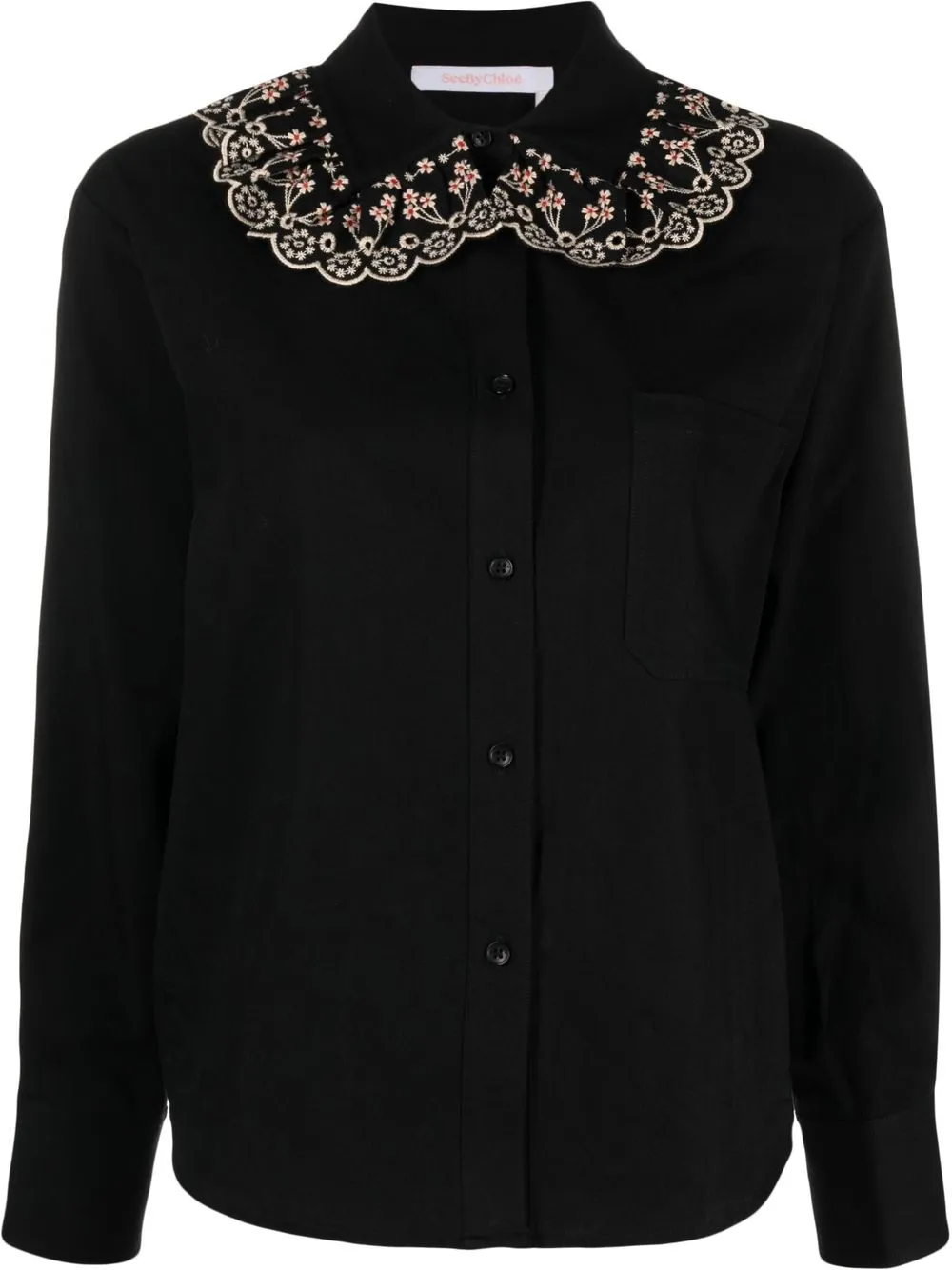 

See by Chloé floral embroidered collar shirt - Black