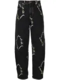 GANNI floral-embroidered tapered jeans - Black
