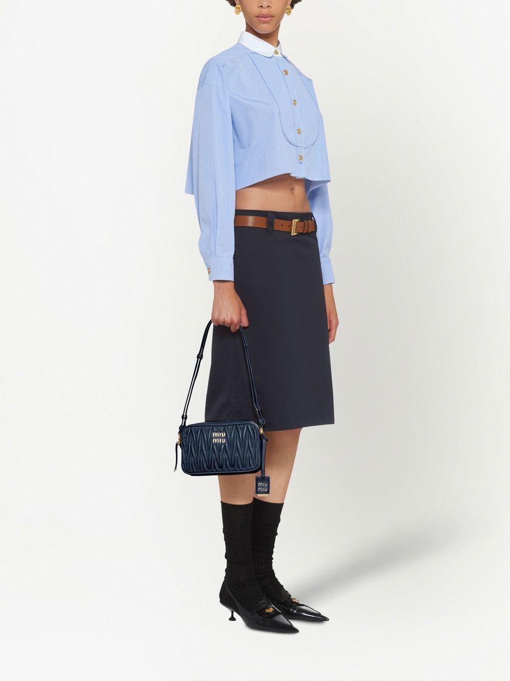 Prada Nappa Leather Top In Baltic Blue