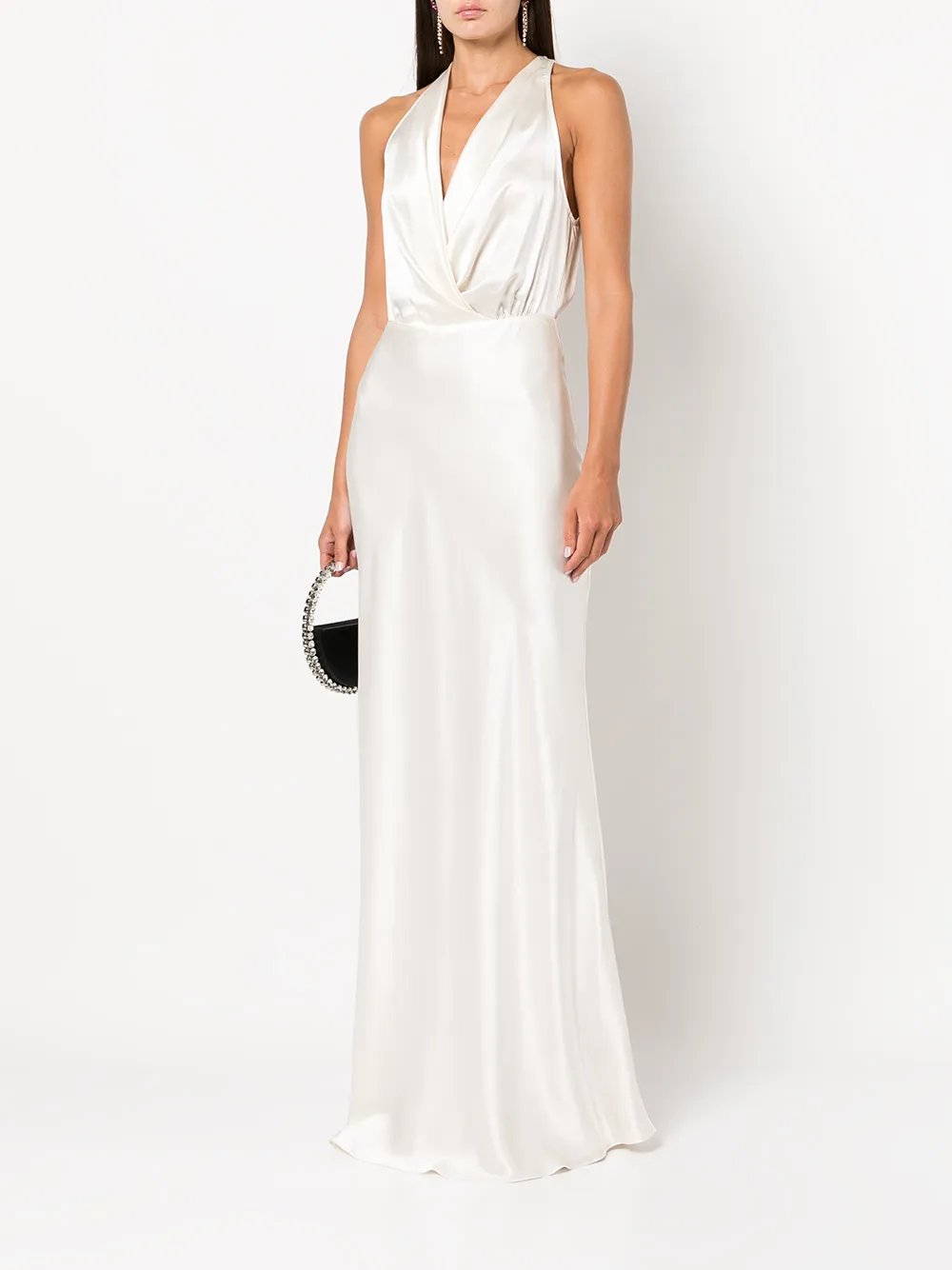 Shop Michelle Mason Draped Halterneck Gown Dress In White