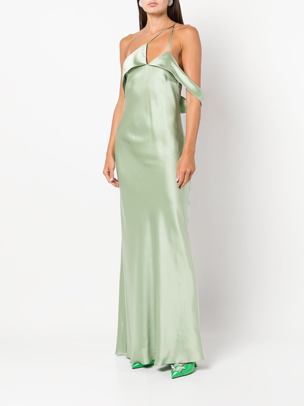Shop Michelle Mason Bias-cut One-shoulder Gown In Sage