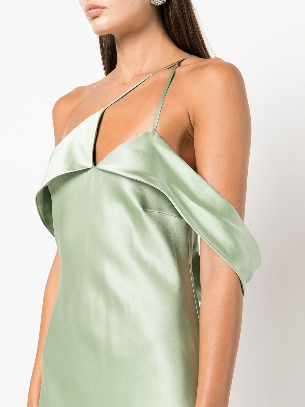 Shop Michelle Mason Bias-cut One-shoulder Gown In Sage