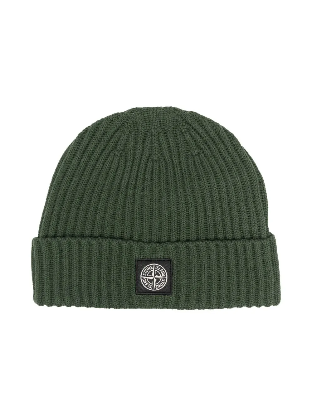 

Stone Island Junior gorro tejido de canalé con parche del logo - Verde