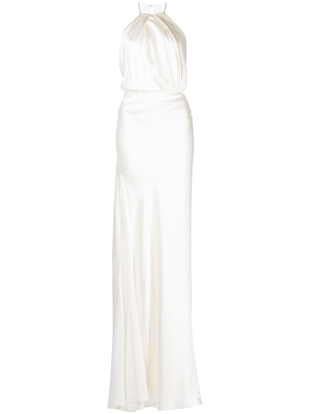 Michelle Mason pleated-detail silk gown - White