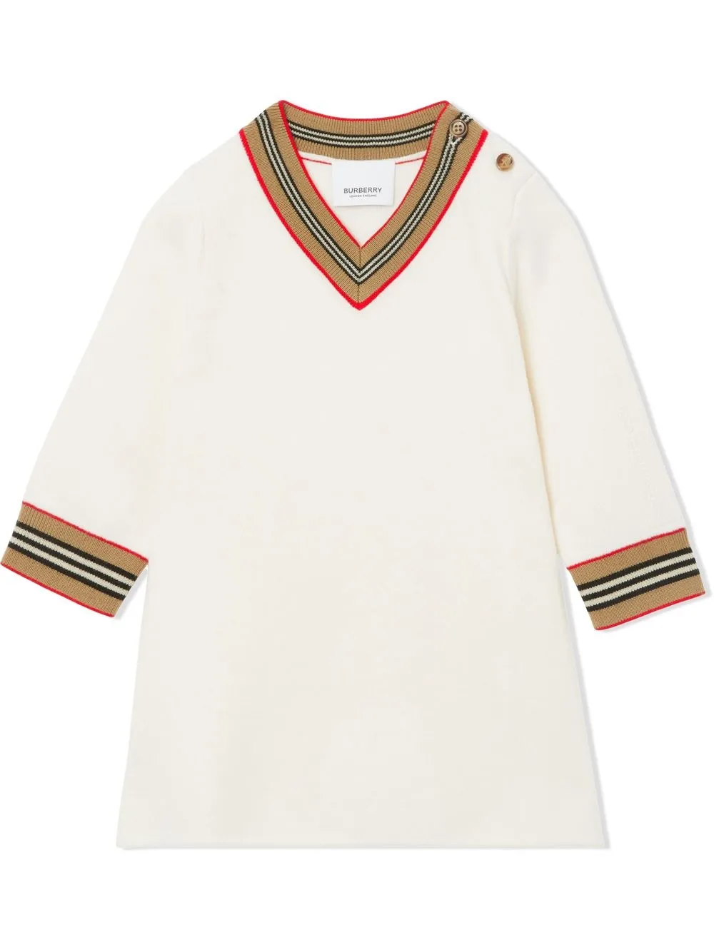 

Burberry Kids vestido tejido con ribete de rayas - Blanco