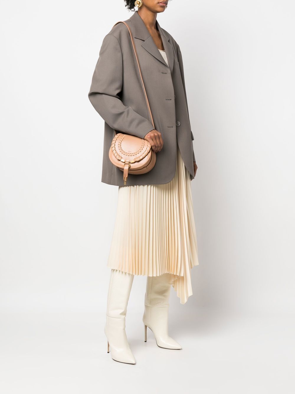 Chloé Marcie Mini Whipstitched Suede And Textured-leather Shoulder