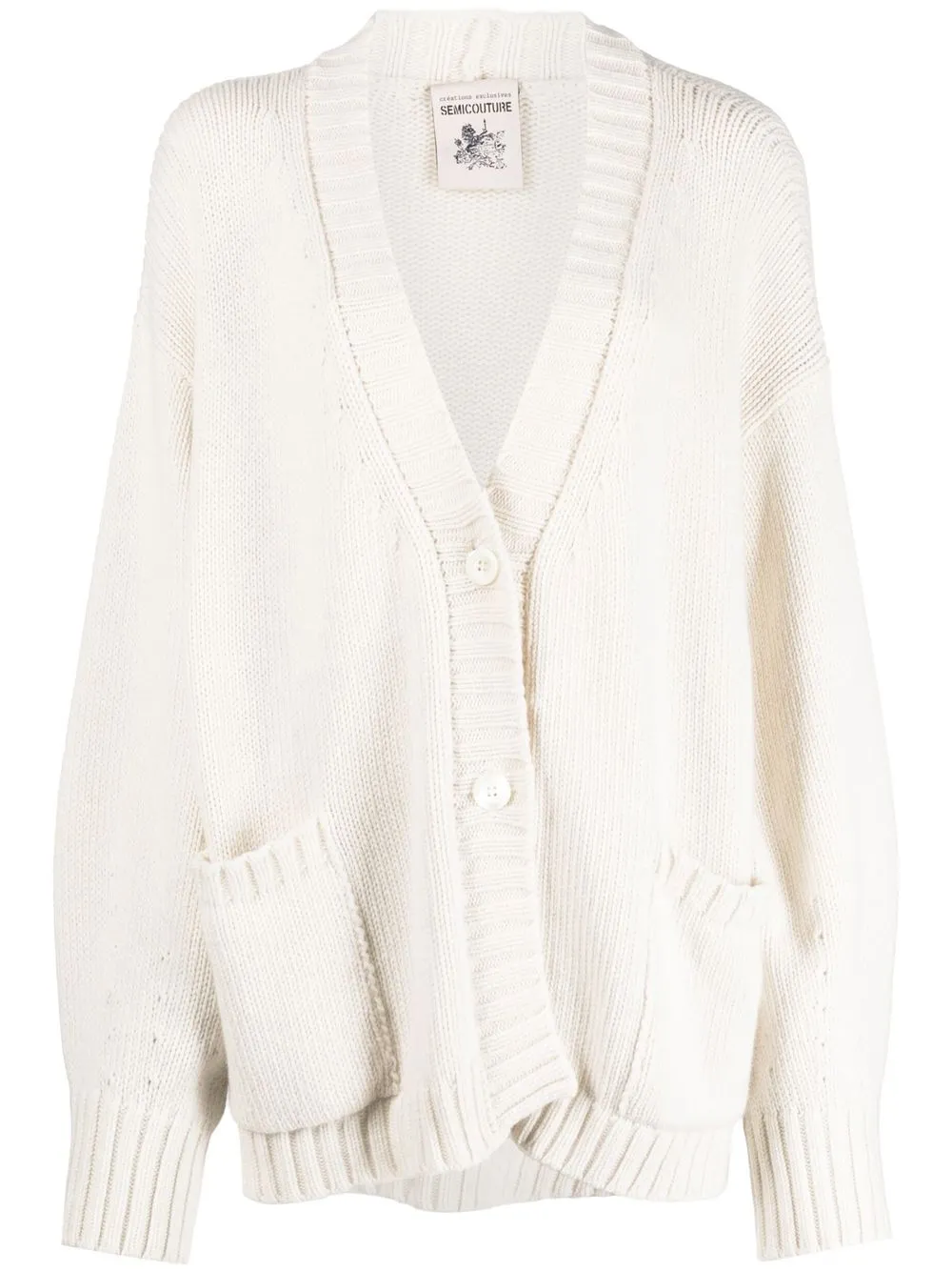 

Semicouture drop-shoulder ribbed-trim cardigan - Neutrals