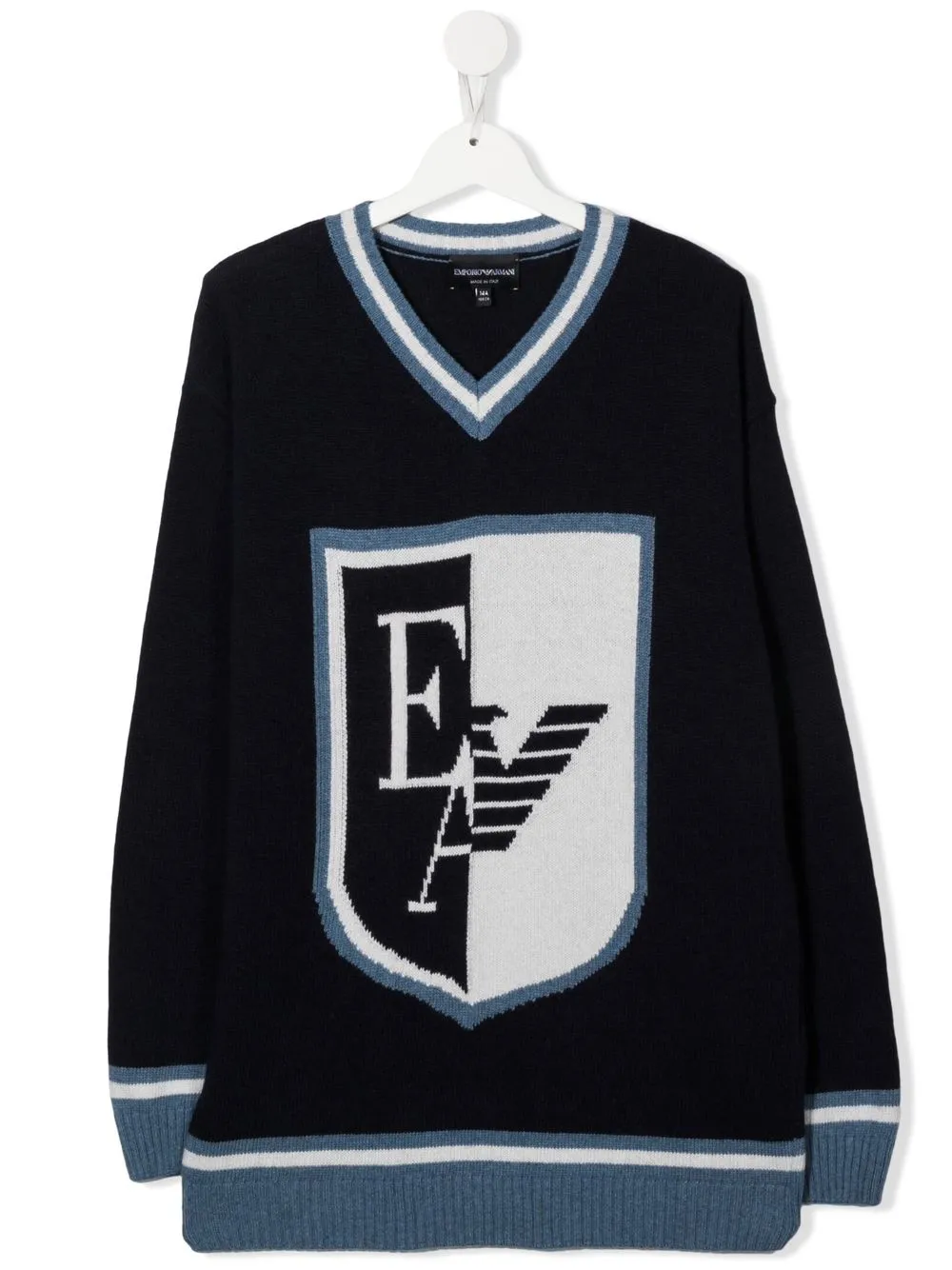 

Emporio Armani Kids logo-intarsia varsity jumper - Blue