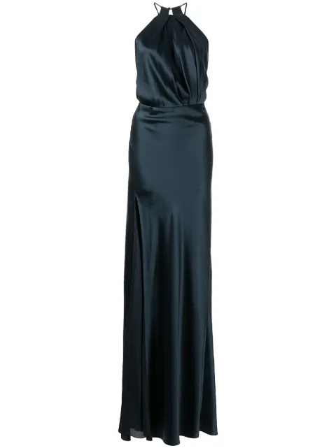 Michelle Mason pleat-detail halterneck gown