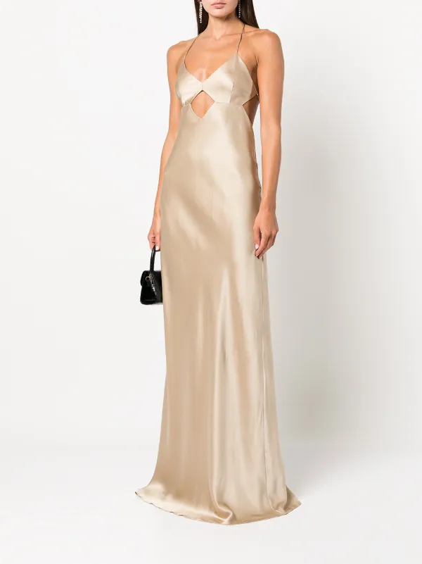 michelle mason champagne dress Strappy wrap gown with cowl