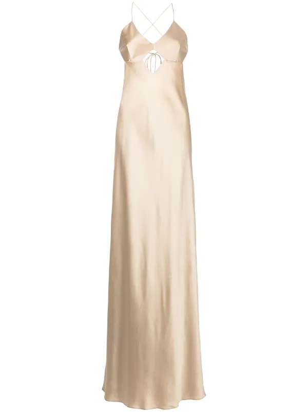 michelle mason gold dress Michelle Mason Draped Halterneck Gown