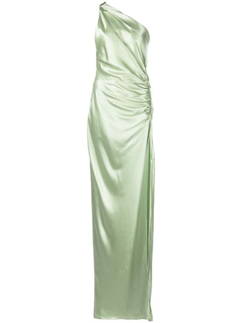 Michelle Mason gathered-detail one-shoulder silk gown