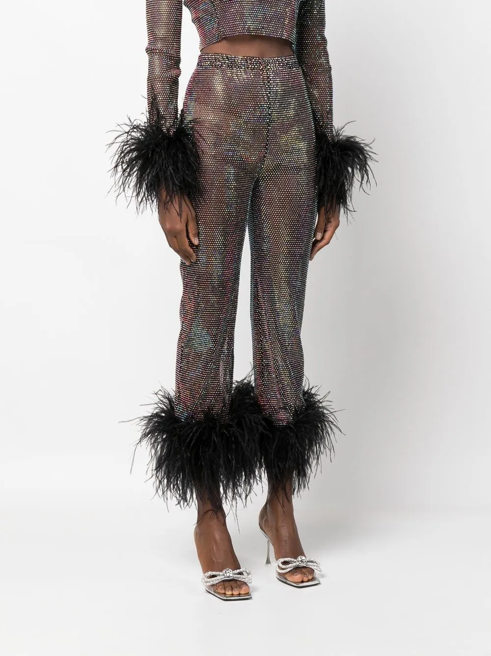 Santa Brands Feathers rhinestoneembellished Cropped Trousers Farfetch