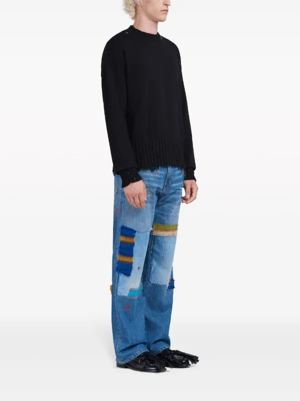 【送料&関税込】Marni Broken Crewneck Knit MARNI Embroidered distressed ribbed wool sweater | THE OUTNET