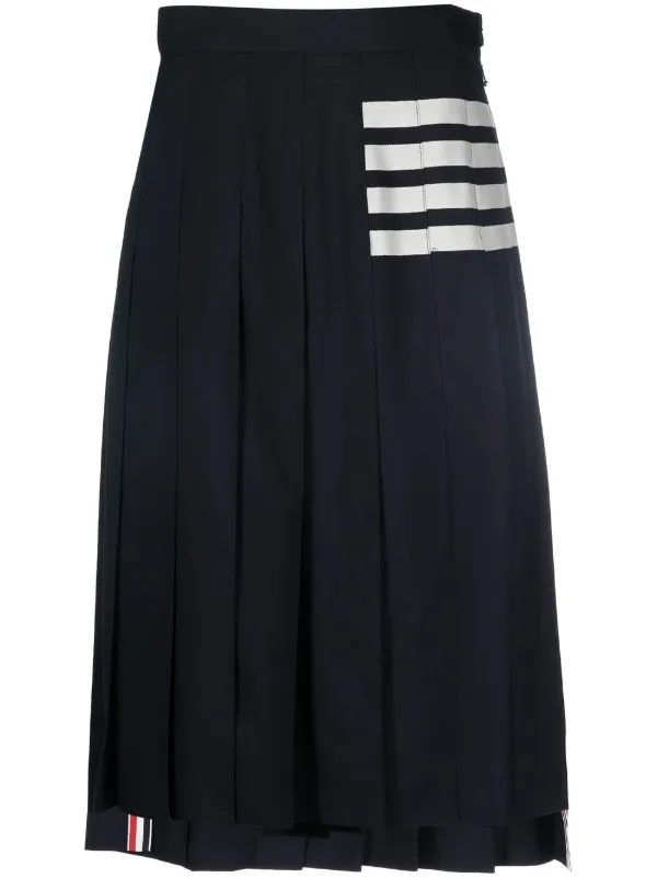 Thom Browne Plain Weave 4-Bar Pleated Skirt in Blue