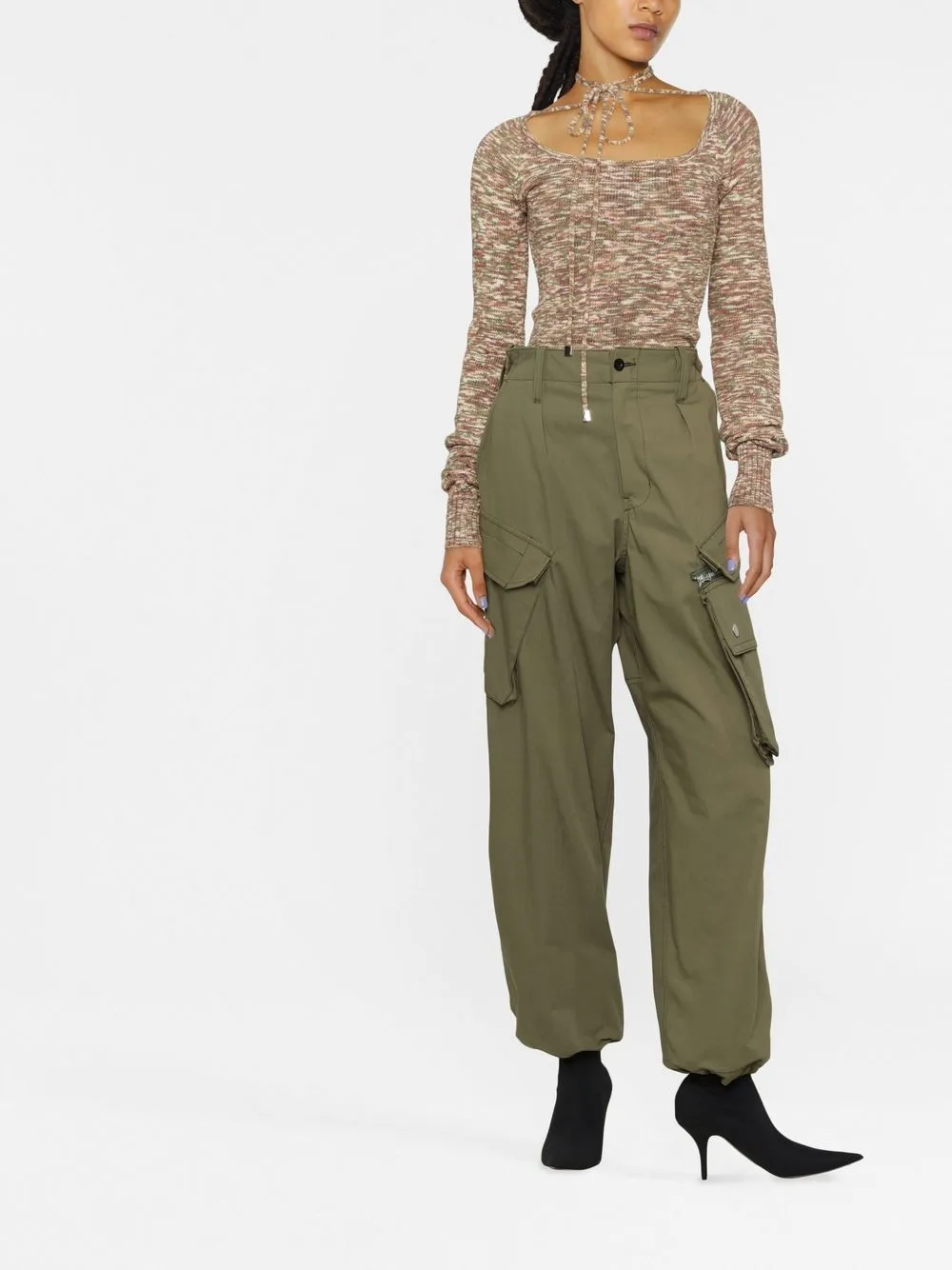 The Attico Top met gestrikte voorkant - Bruin