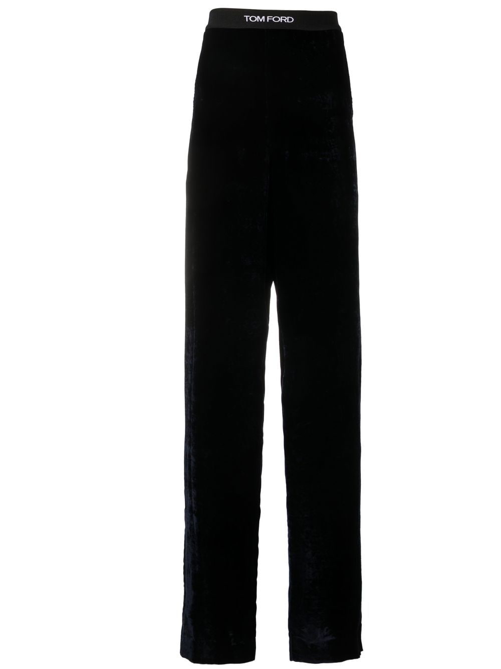 Image 1 of TOM FORD logo-waist velvet straight-leg trousers