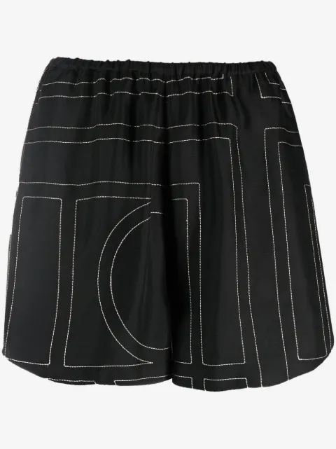 TOTEME monogram-embroidered silk shorts