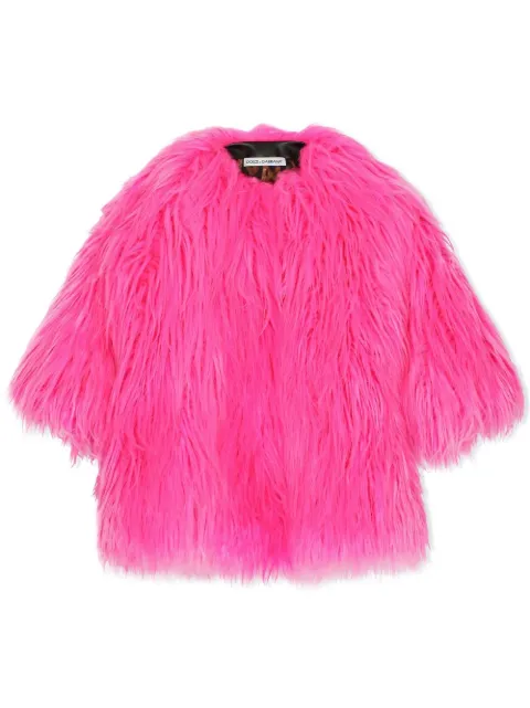 Dolce & Gabbana Kids faux-fur round neck coat
