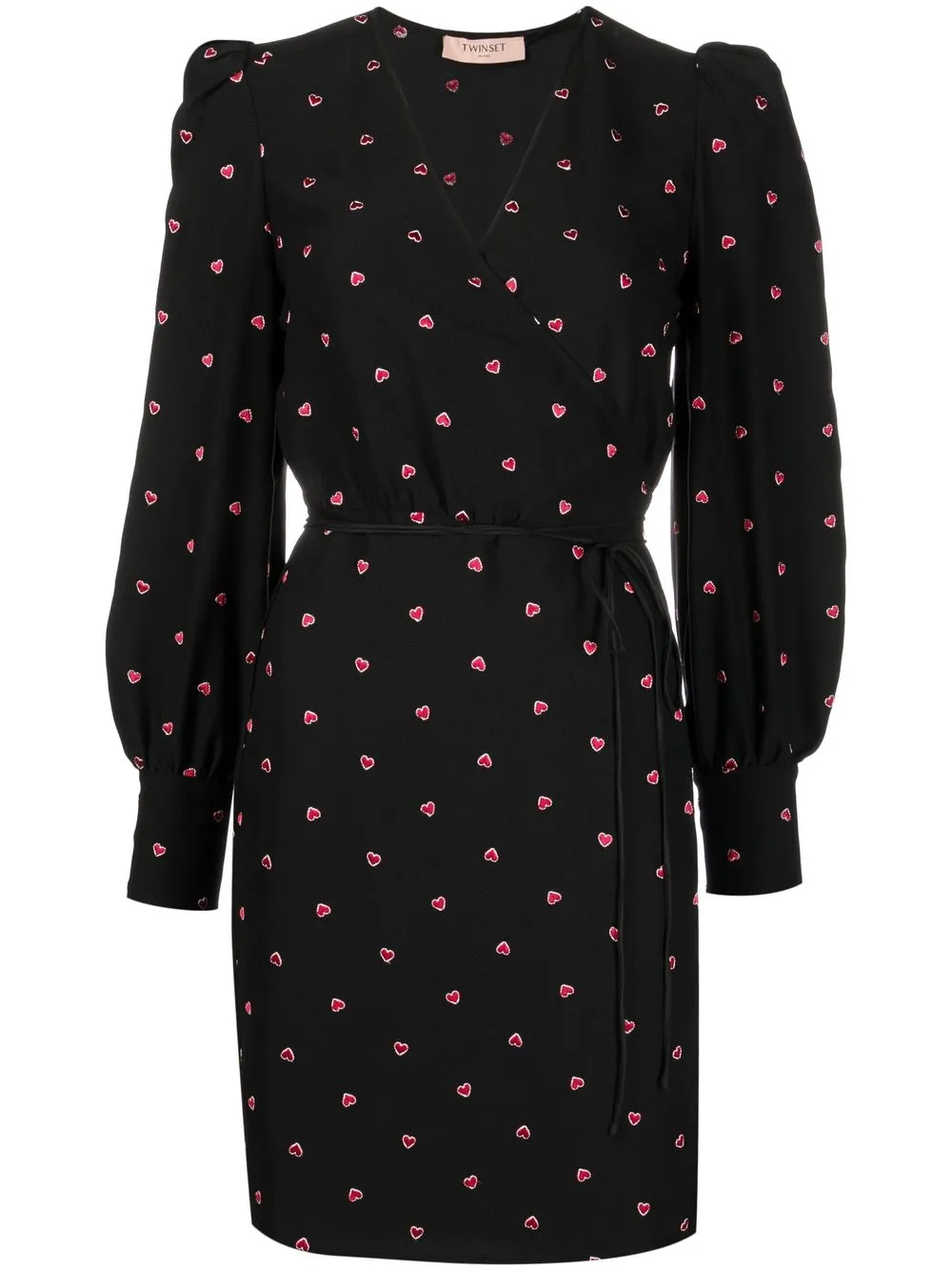 

TWINSET heart-embroidered mini wrap dress - Black