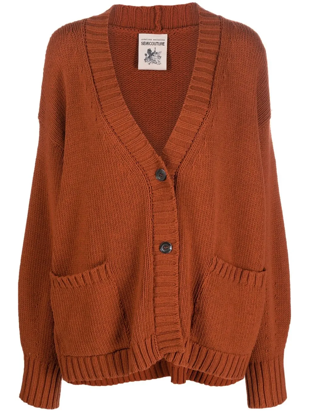 

Semicouture drop-shoulder ribbed-trim cardigan - Orange