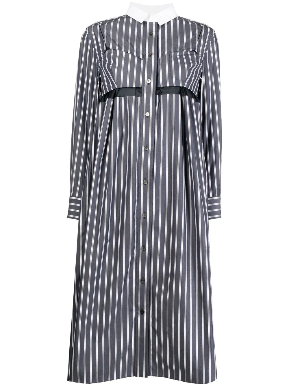 

sacai vestido camisero midi con motivo de rayas - Azul