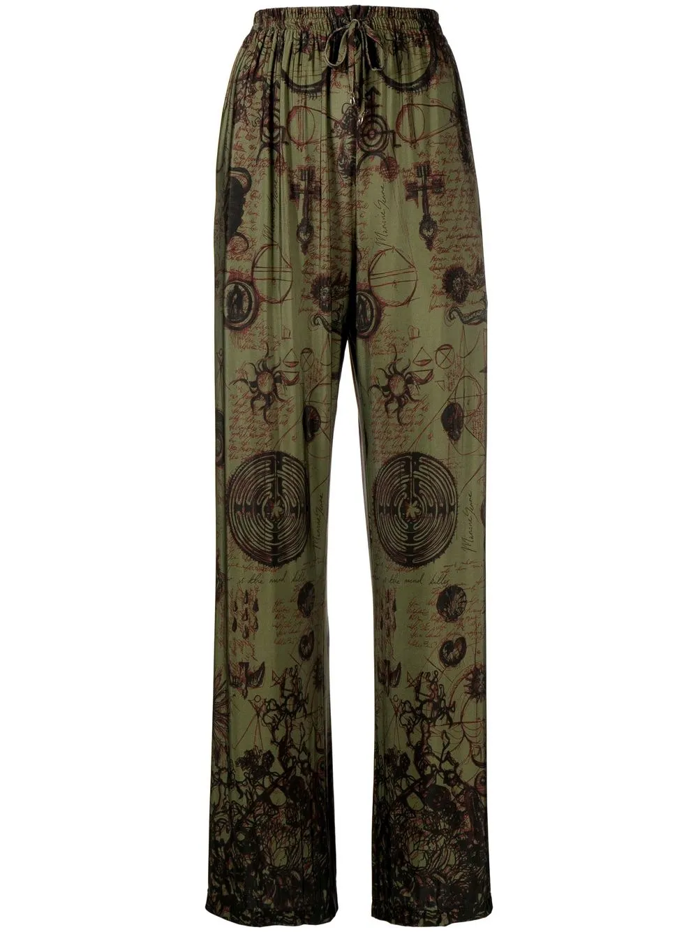 

Marine Serre pants anchos con estampado gráfico - Verde