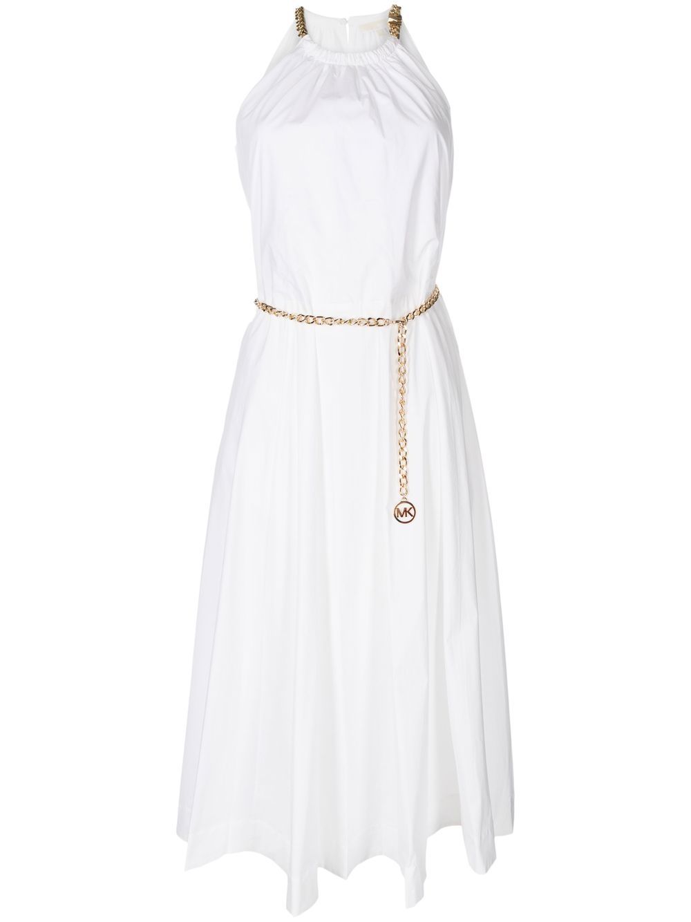 Michael Kors chain-neck organic cotton halter dress - White