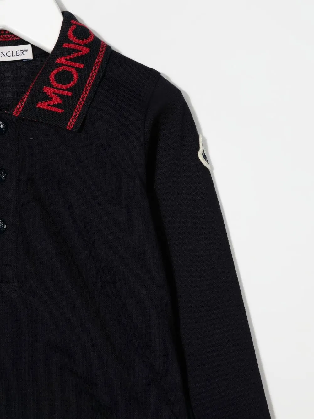  Moncler Enfant Langärmeliges Poloshirt Mit Logo Patch   Blau 