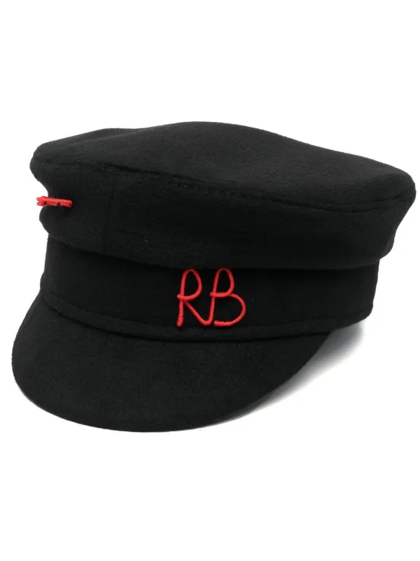 Ruslan Baginskiy - Black Newsboy Cap with Embroidered Logo Logo-plaque Cotton-Blend Baker Boy Cap • Ruslan Baginskiy  main image 3