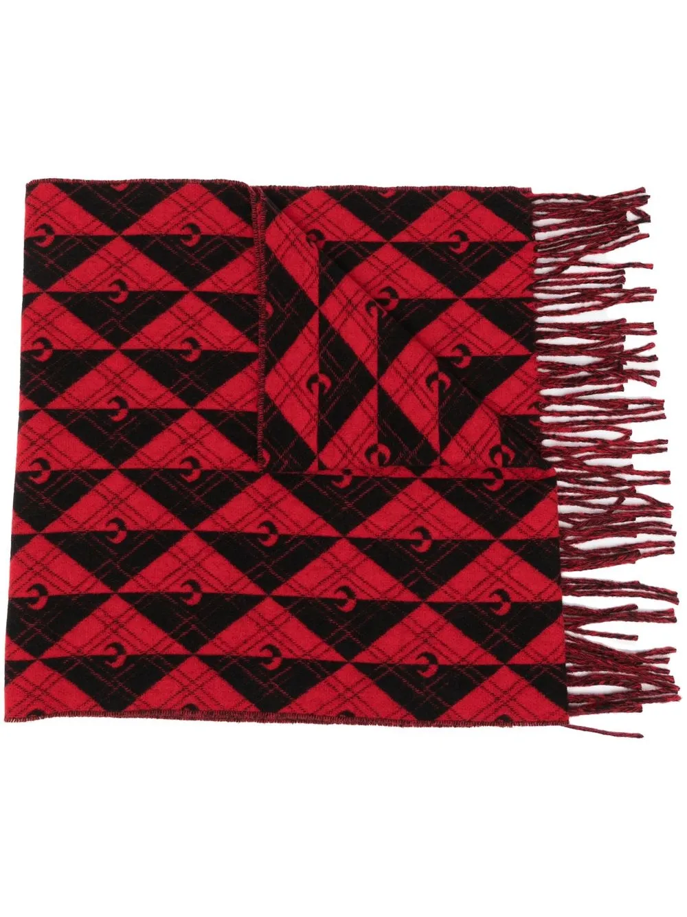 

Marine Serre monogram fringed scarf - Red