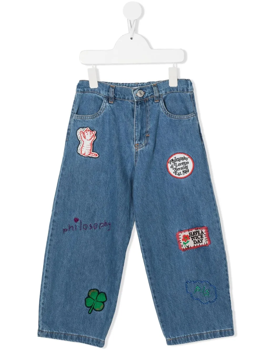 

Philosophy Di Lorenzo Serafini Kids jeans anchos con detalle de parche - Azul