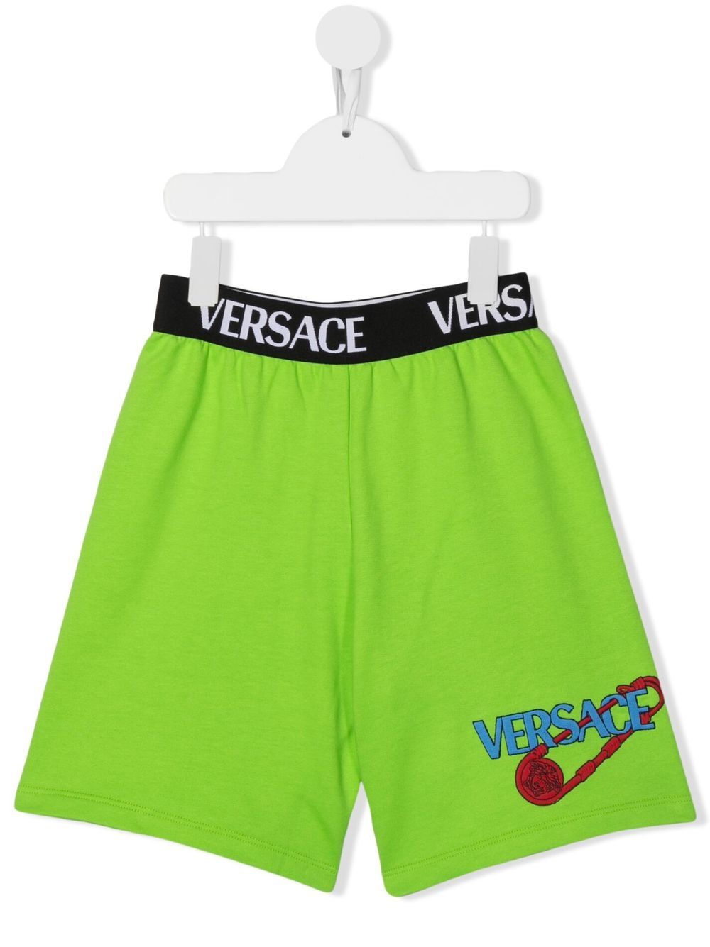 Shop Versace Logo-waistband Track Shorts In Green