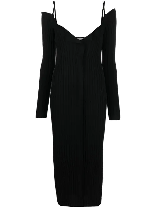 Robe en maille nervurée à col v - Philosophy Di Lorenzo Serafini - Modalova