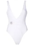 Amir Slama ribbed logo-buckle swimsuit - White