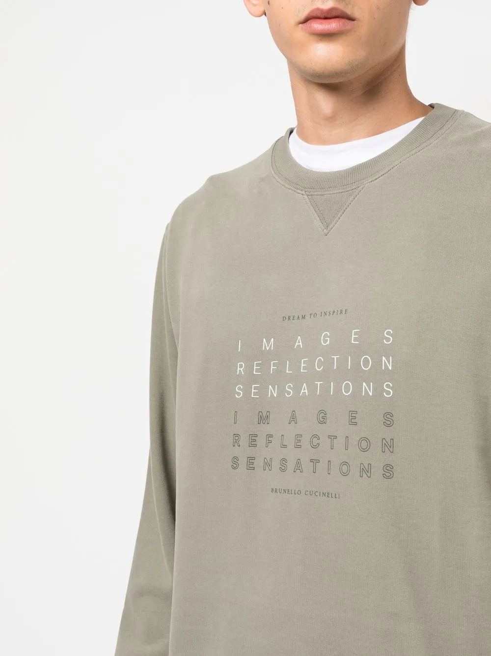 Brunello Cucinelli Text And Logo Cotton Sweatshirt In Green