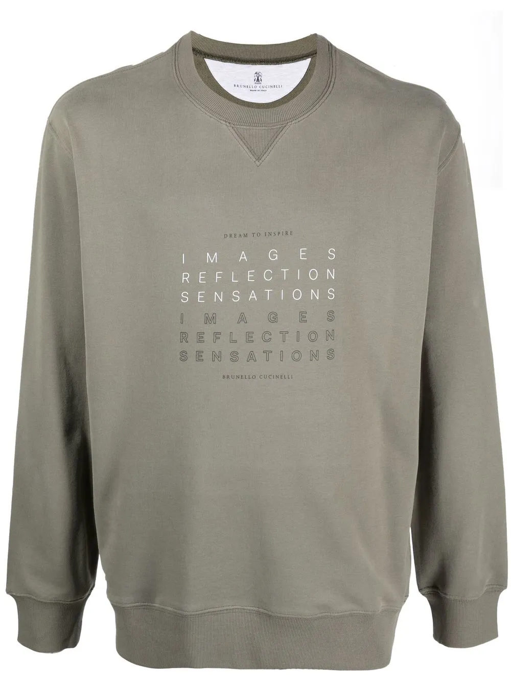 Brunello Cucinelli Text And Logo Cotton Sweatshirt In Green