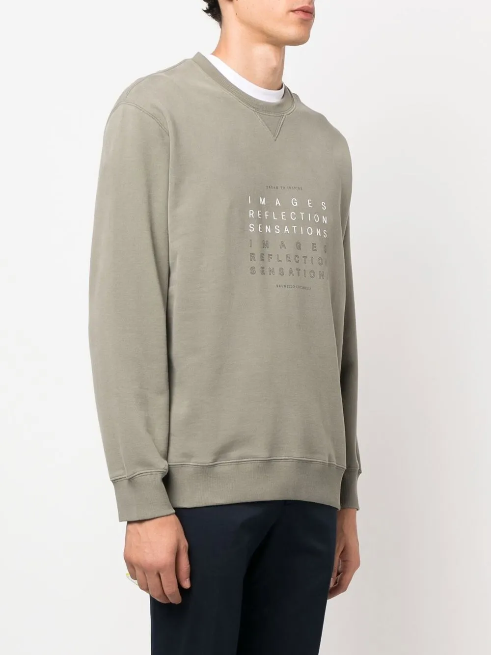 Brunello Cucinelli Text And Logo Cotton Sweatshirt In Green