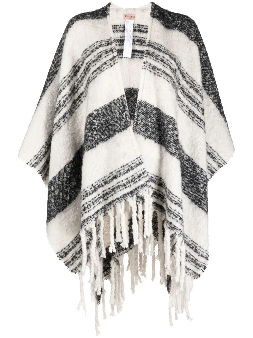 

TWINSET striped frayed cape - White