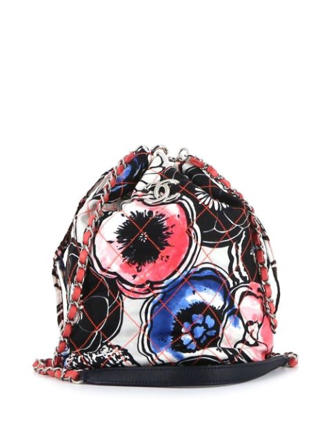 HOT SALE CHANEL 2010 floral diamond-quilted bucket bag Women