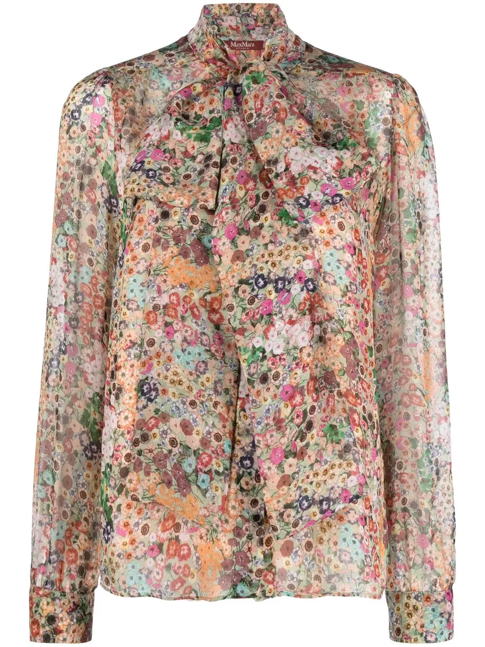 's Max Mara Floral Print Pussybow Blouse