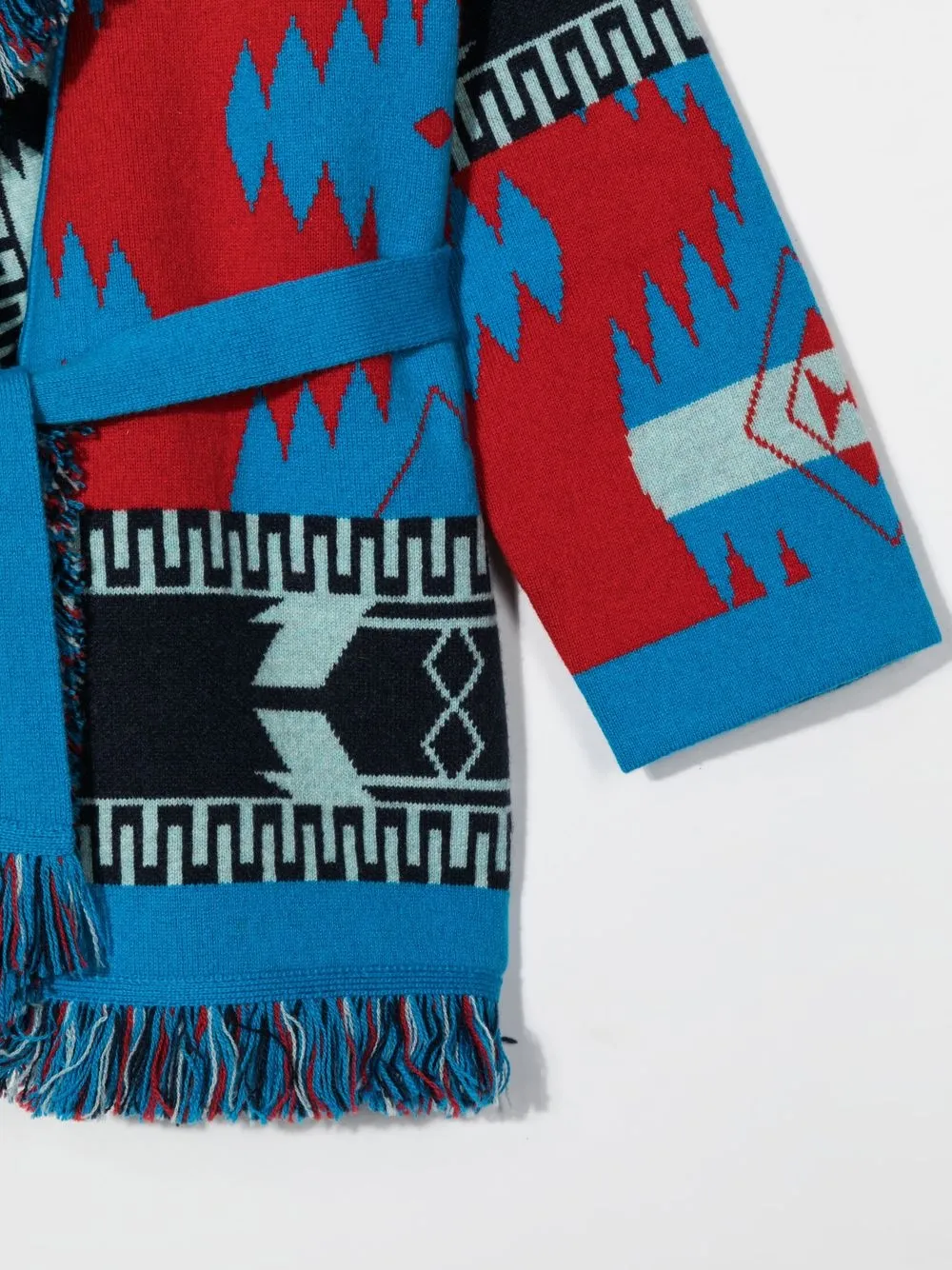  Alanui Kids Intarsien Cardigan Mit Gürtel   Blau 