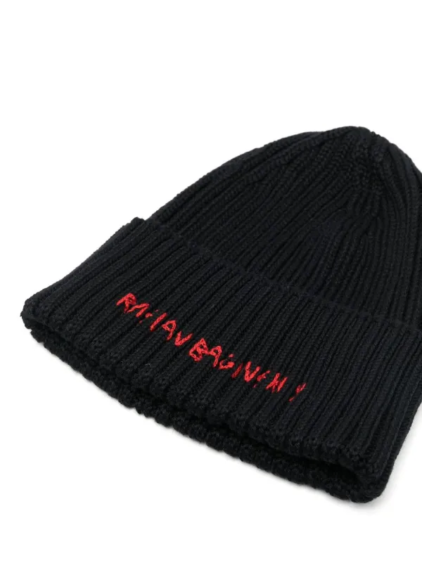 Ruslan Baginskiy embroidered-logo Knitted Beanie | Black | FARFETCH