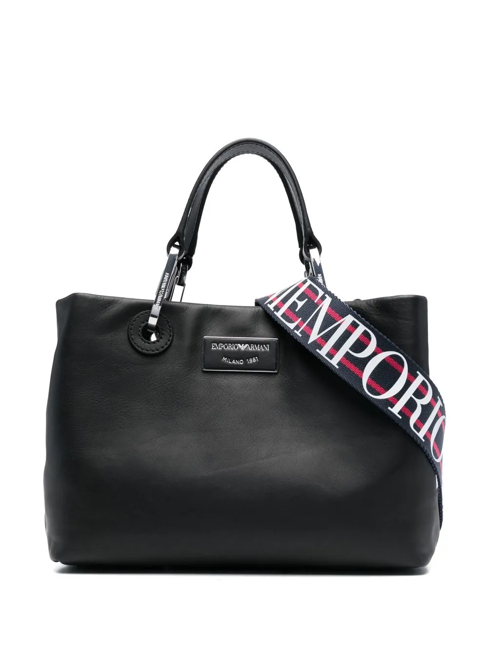 

Emporio Armani tote con placa del logo - Negro