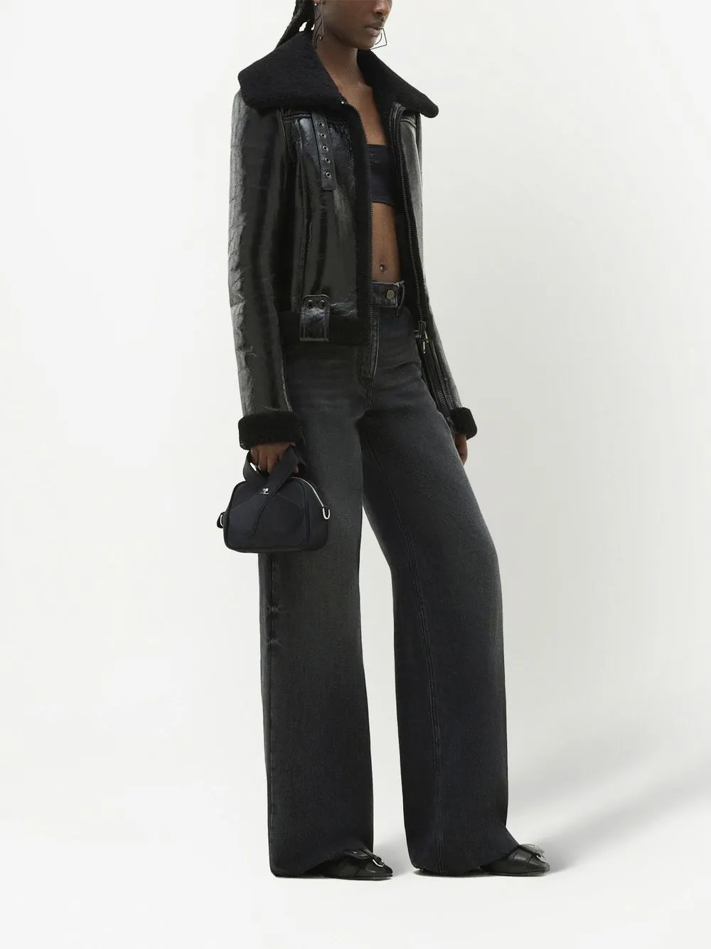 Courrèges Shearling Pilot Jacket In Black